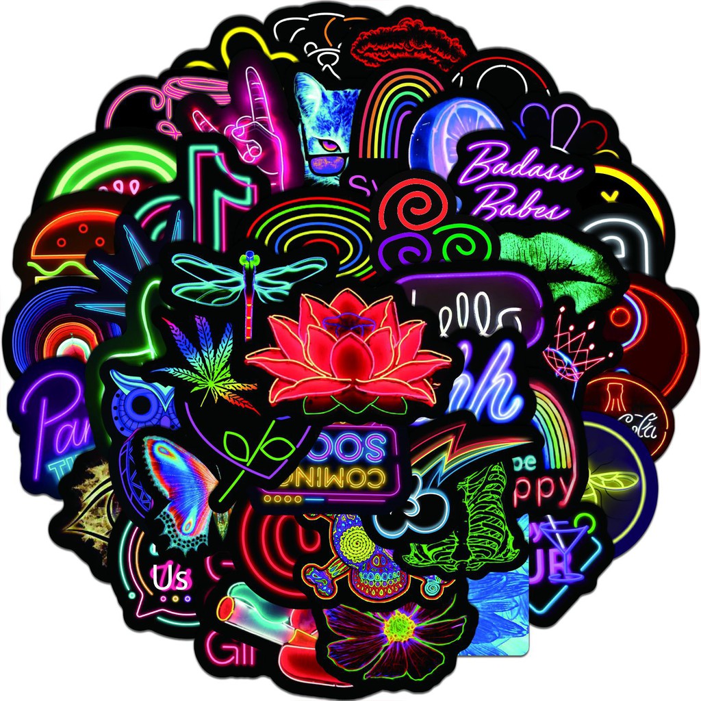 10/50PCS Cartoon Neon Light Graffiti Stickers Car Guitar Motorcycle ...