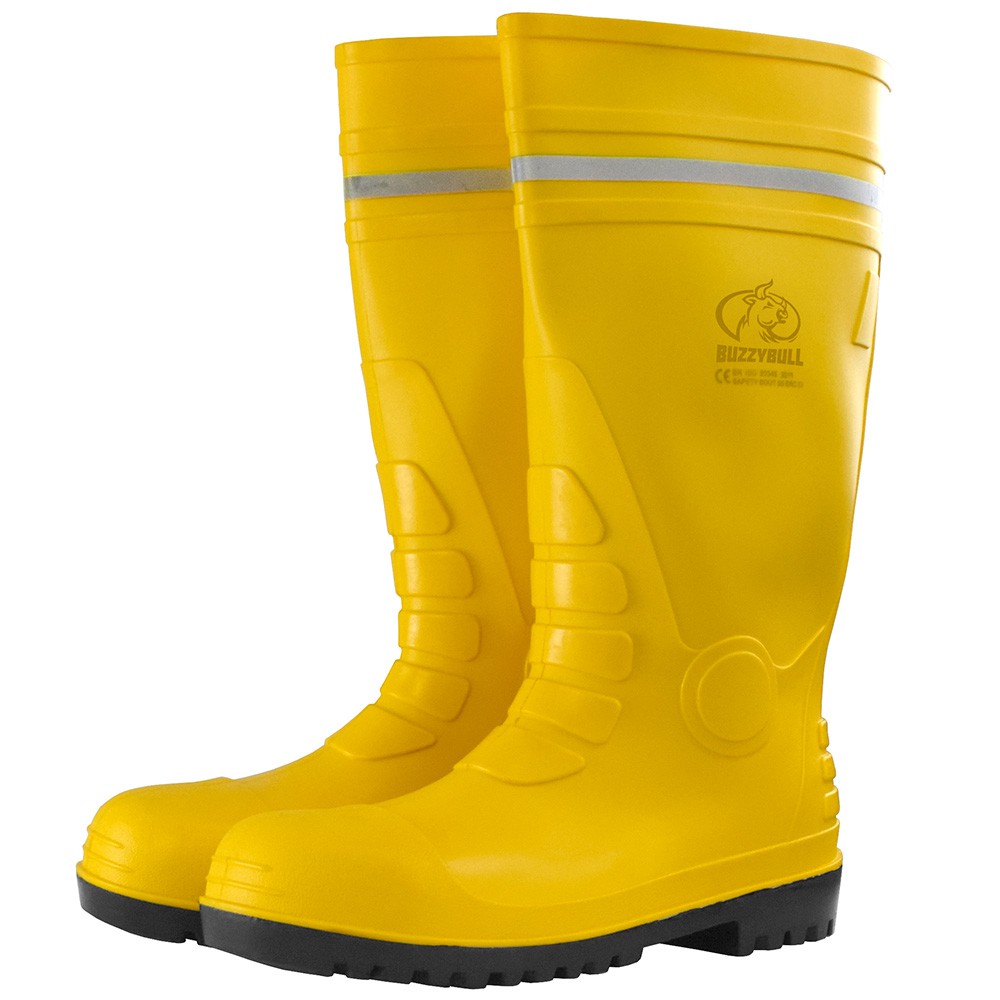 YELLOW SAFETY BOOT 38 cm รองเท้าบูทยาง หัวเหล็ก พื้นเหล็ก บนเหลืองพื้นดำ กันกรดด่าง ห้องเย็น