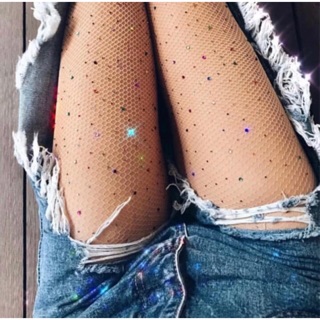 grr.shop ถุงน่องตาข่ายติดเพชร รุ่น ‘Stardust’ ตาข่ายเล็กสีนู้ดเพชรหลากสี
