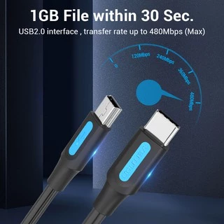 Vention สายเคเบิล USB C เป็น Mini B สําหรับโทรศัพท์ แล็ปท็อป Carmera DV เครื่องบันทึกในรถยนต์ Mini B เป็น Type C