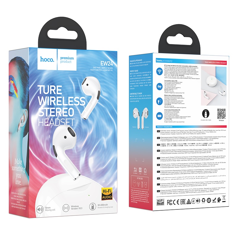 [ใหม่] Hoco EW24 หูฟังไร้สาย True Bluetooth 5.3 หูฟัง TWS หูฟังไมโครโฟนในตัวในหูแฮนด์ฟรีหูฟังเพลงสําหรับ & Android Universal หูฟัง