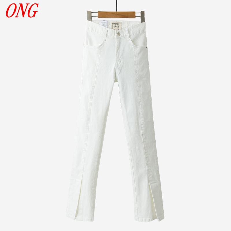 ขากว้างให ONG กางเกงยีนส์สีขาวกางเกงยีนส์สีขาวฤดูใบไม้ร่วงและฤดูหนาวผู้หญิง 2018