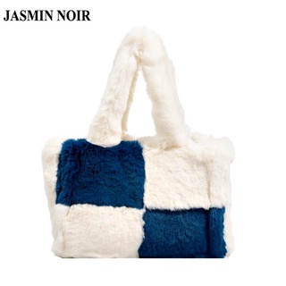 Jasmin NOIR กระเป๋าสะพายไหล่ กระเป๋าถือ ขนเฟอร์ สีตัดกัน สําหรับสตรี