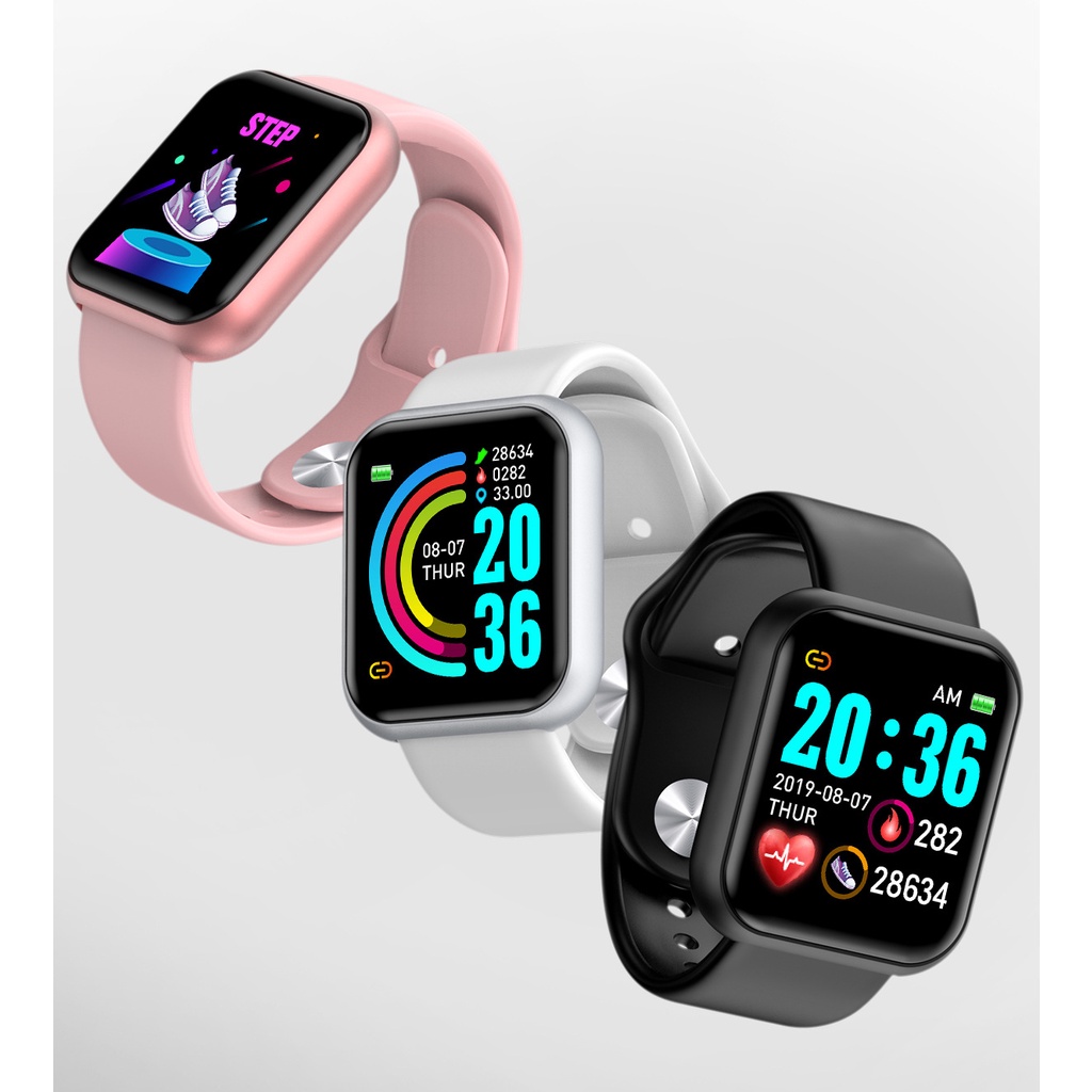 Y68 กีฬาสมาร์ทวอทช์ ดำ/ขาว/ชมพู สําหรับ Ios & Android มัลติฟังก์ชั่น Smart watch การตรวจสอบการนอนหลั