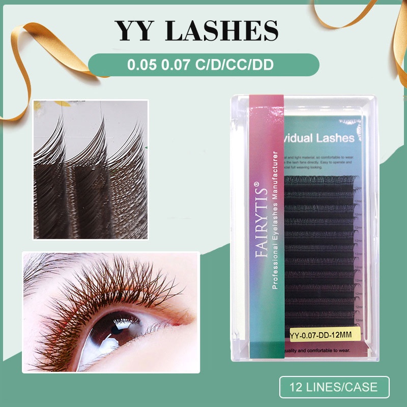 12 แถว Lashes YY รูปร่าง Premade แฟนขนตาปริมาณ Cilios แต่ละขนตาสําหรับ YY ขนตา Extensions