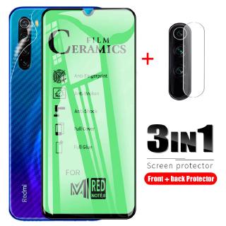 3 in 1 Xiaomi Mi 9T 10T Redmi Note 6 7 8 9 Pro 9s 8A 7A 9A Poco X3 NFC เต็มจอฟิล์มเซรามิคนุ่ม+คาร์บอนไฟเบอร์ฝาหลังฟิล์มป้องกันสำหรับ+ฟิล์มกระจกนิรภัยกันรอยกล้องหลัง