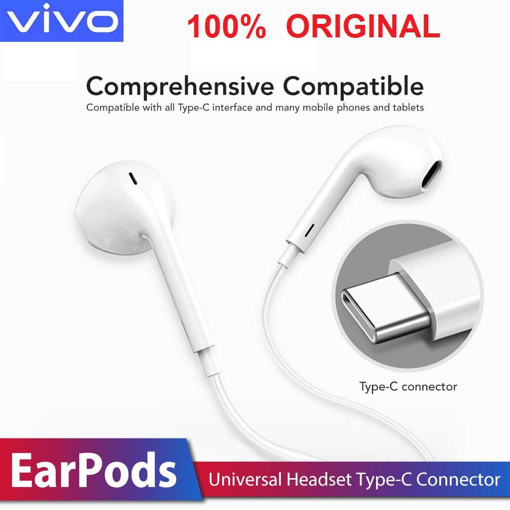 หูฟัง Vivo TypeC รุ่น X50 เสียงดี มีไมค์ คุยสายได้ แจ๊คTypeC หูฟังTYPE-C สำหรับรุ่น V20Pro V21 V23 V23E V25 Y76 X50Pro
