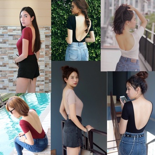 🎉nidnoomstudio 🩱🏖️ Bodysuit บอดี้สูท  เว้าหลัง แขนสั้นงานดีมากขายดีไม่มีตกเทรนนะจ๊ะ เป้าแป๊กกระดุมนะจ๊ะ  (d12)