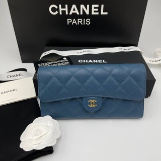 Chanel wallet ใบยาว หน้าคลาสสิค สีฟ้าอมเขียว Grade vip Size 19 cm  อปก. fullboxset