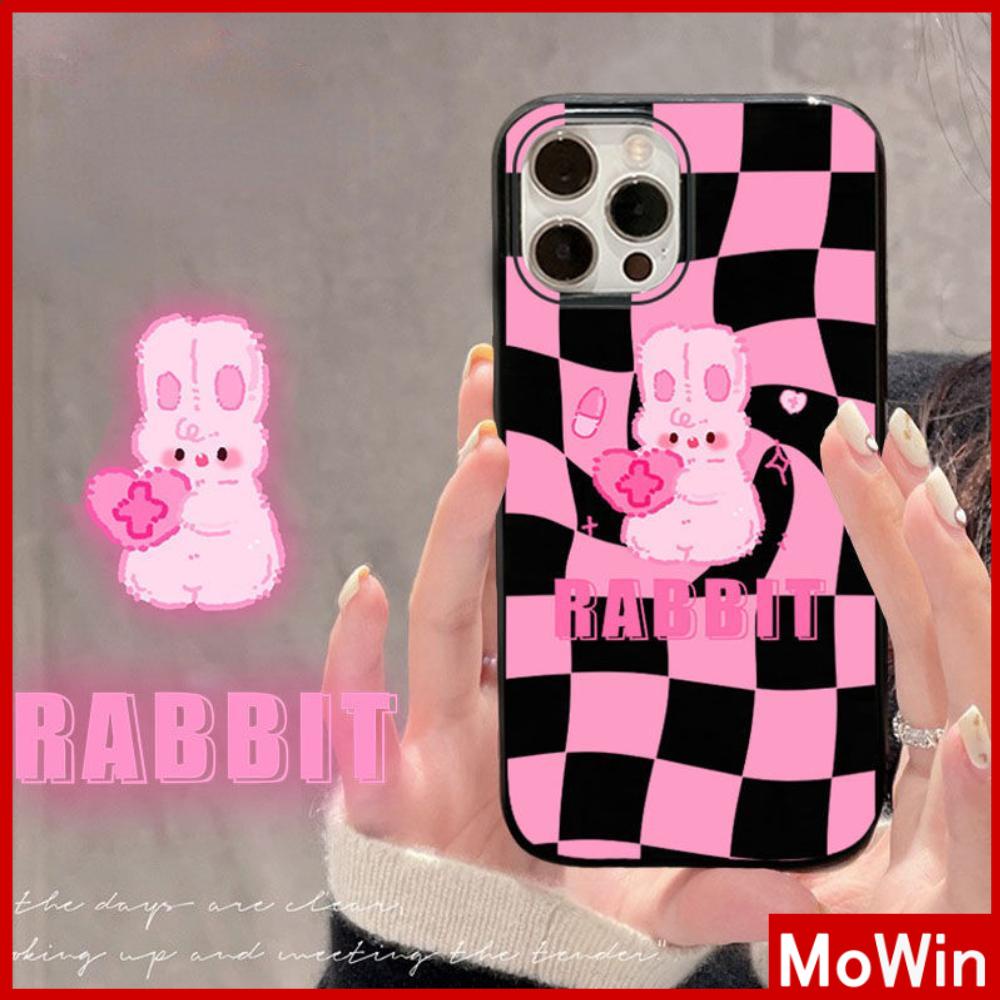 เข้ากันได้สำหรับ 15 เคสไอโฟน11 เคสโทรศัพท์ iphone 13 pro max เคส iPhone ซิลิโคนนุ่มเคสลูกอมเคลือบเงาสีดำกันกระแทกกล้องป้องกันการ์ตูนกระต่ายสีชมพูน่ารักสำหรับ iPhone 11 Pro Max 13 Pro Max 12 Pro Max 7Plus xr XS Max