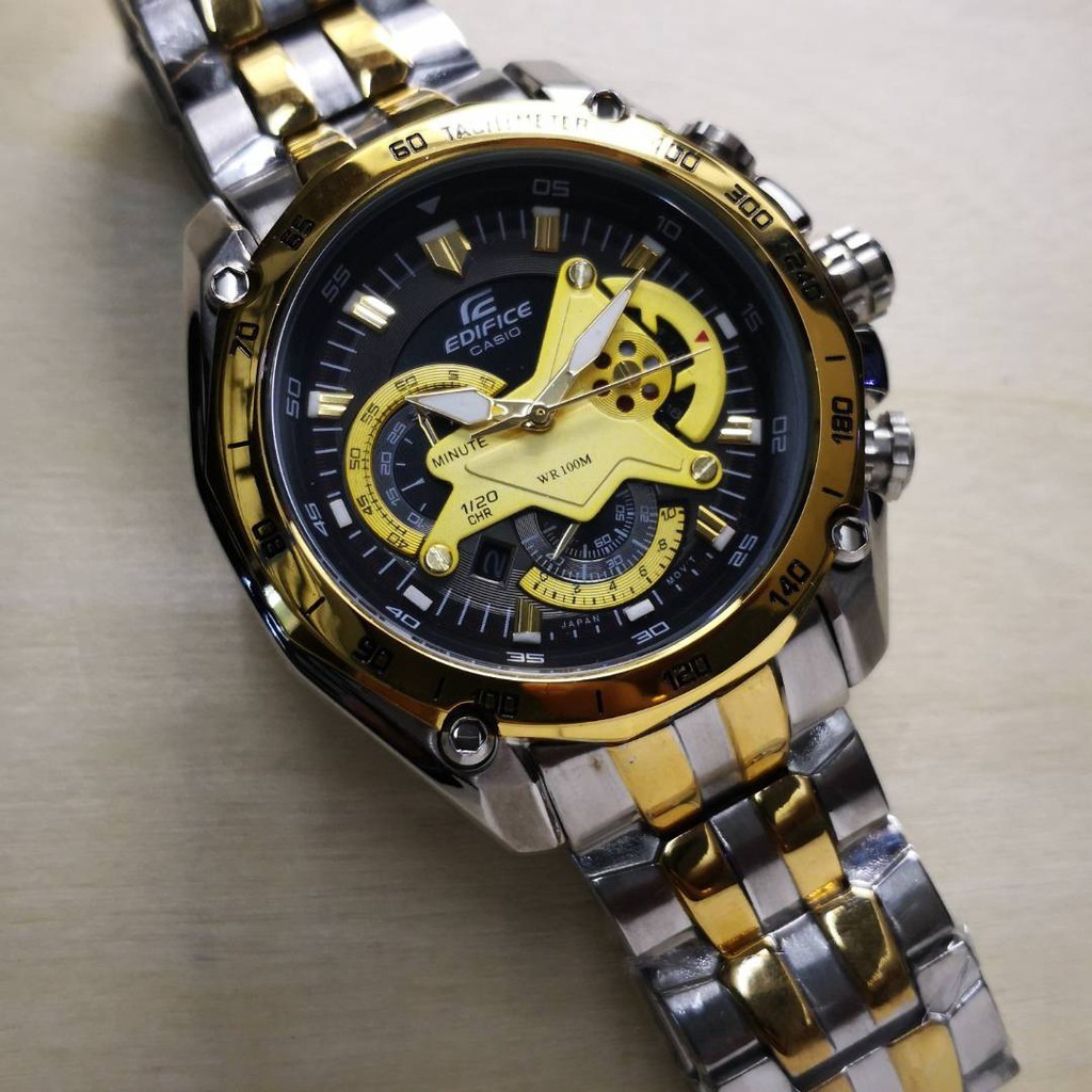 นาฬิกาข้อมือผู้ชายยี่ห้อ Casio Edifice แท้เครื่องญี่ปุ่น ทรงแดงดำทอง ระบบ Chronograph Mgwatch