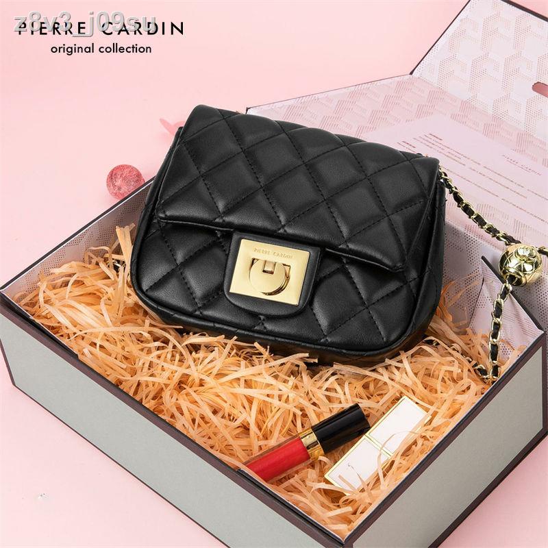 ผู้หญิง Pierre Cardin ยอดนิยมขนาดเล็กหนังหอมกระเป๋าสี่เหลี่ยมเล็ก rhombic square fat chain กระเป๋า messenger ไหล่กระเป๋า