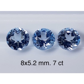 7 ct  บลูโทแพซ บุษราคัม สีฟ้า แท้ ธรรมชาติNatural Blue Topaz Round 3 pcs Loose Gemstone For Fine Jewelry Matching Pair