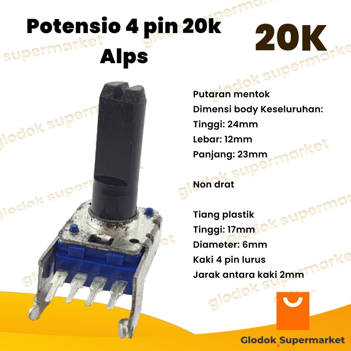 4 pin 20k Alps Stereo Potentiometer 4 ขาตรง Blue Square 203