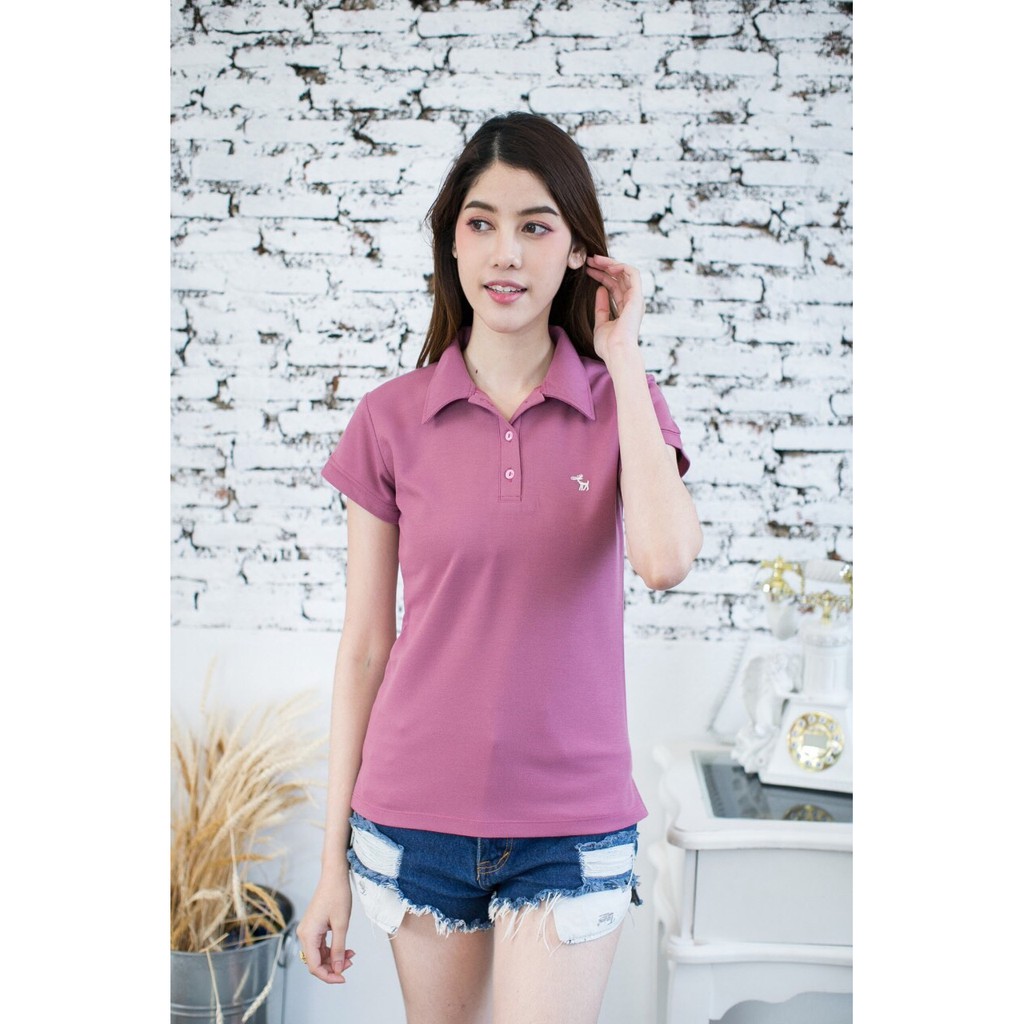 เสื้อโปโลหญิงสีกะปิ เสื้อคอปก
