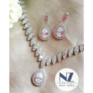 Neriza Jewelry/เครื่องประดับเจ้าสาวเพชรสังเคราะห์เกรดพรีเมี่ยม สร้อยคอต่างหู NSW013