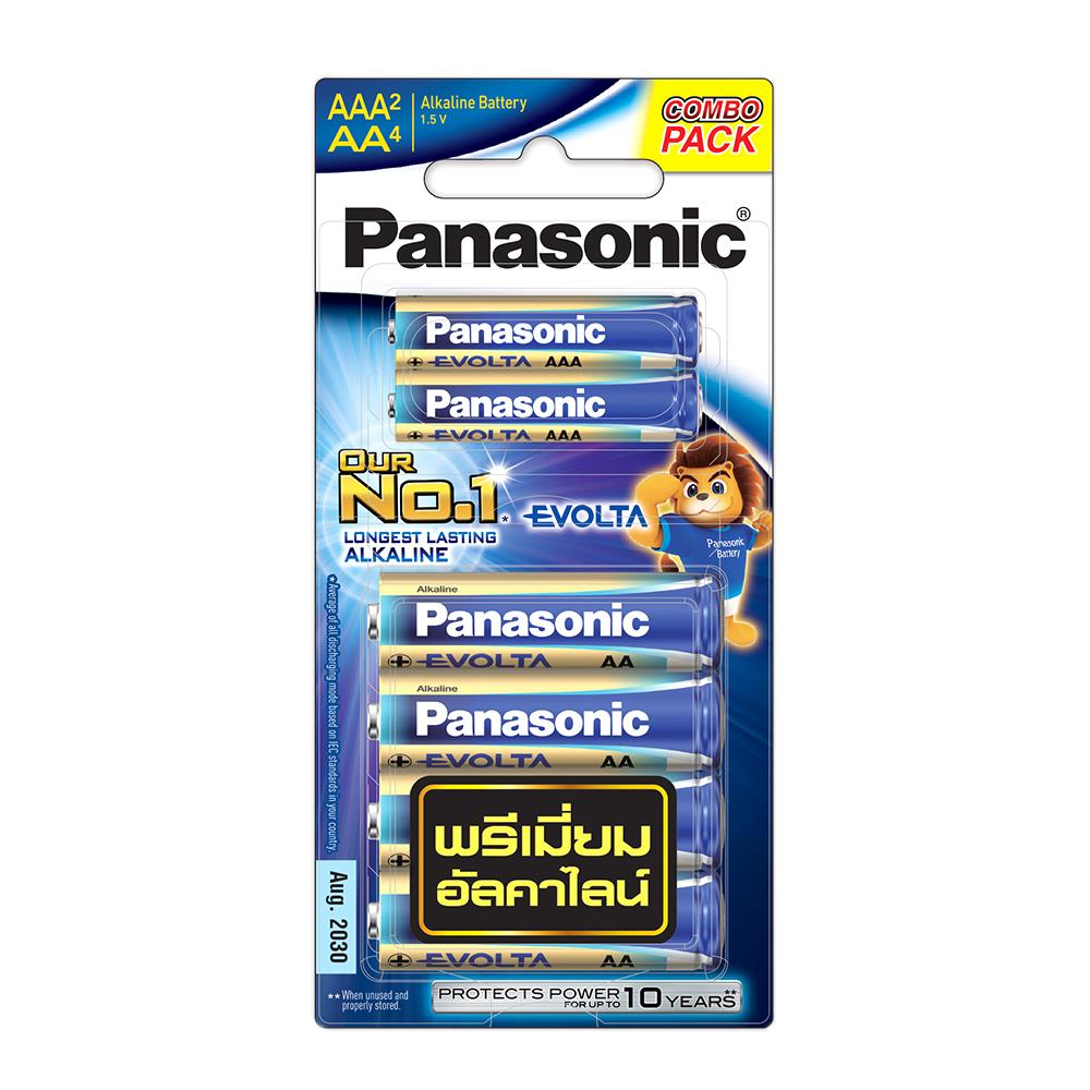 ถ่านอัลคาไลท์ PANASONIC AA EVOLTA แพ็ก 4 ก้อน + AAA 2 ก้อน