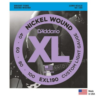 DAddario® EXL190 สายกีตาร์เบส 4 สาย แบบนิกเกิล ของแท้ 100% (Custom Light, 40-100) ** Made in USA **