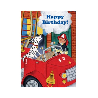 eeBoo Fire Dog &amp; Fireman Birthday Card - การ์ดอวยพรวันเกิด ลายรถดับเพลิงกับสุนัข