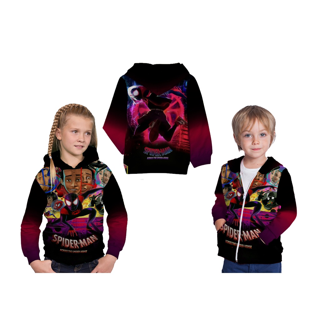 Kids Spider-Man ข้าม Spider-Verse Hoodie Jacket พิมพ์เต็มฟรีชื่อที่กําหนดเอง ART 02
