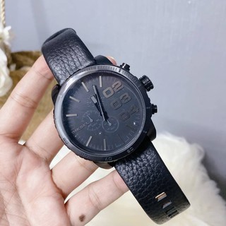 (สด-ผ่อน)🎗แท้100% DIESEL Chronograph Black Leather Strap Mens Watch