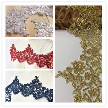 ผ้าลูกไม้ ปักลาย ยาว 1 เมตร สําหรับตกแต่งชุดแต่งงาน DIY พร้อมส่ง