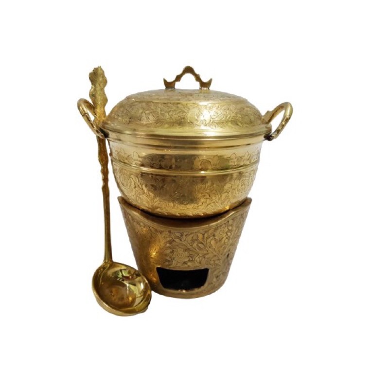 Brass Byfa* F1126 หม้อชุดตอกลาย หม้อไฮโซ หม้อจิ้มจุ่ม ชุดหม้อชุป 3ชิ้น หม้อซุปทองเหลือง ท หม้อทองเหลือง
