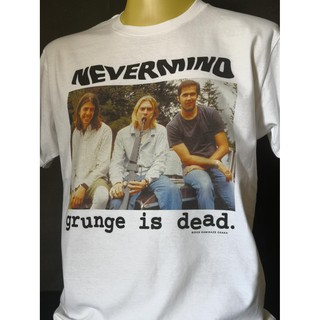 เสื้อยืดแฟชั่น เสื้อวงนำเข้า Nevermind Grunge Is Dead Nirvana Kurt Cobain Retro Style Vintage T-shirt