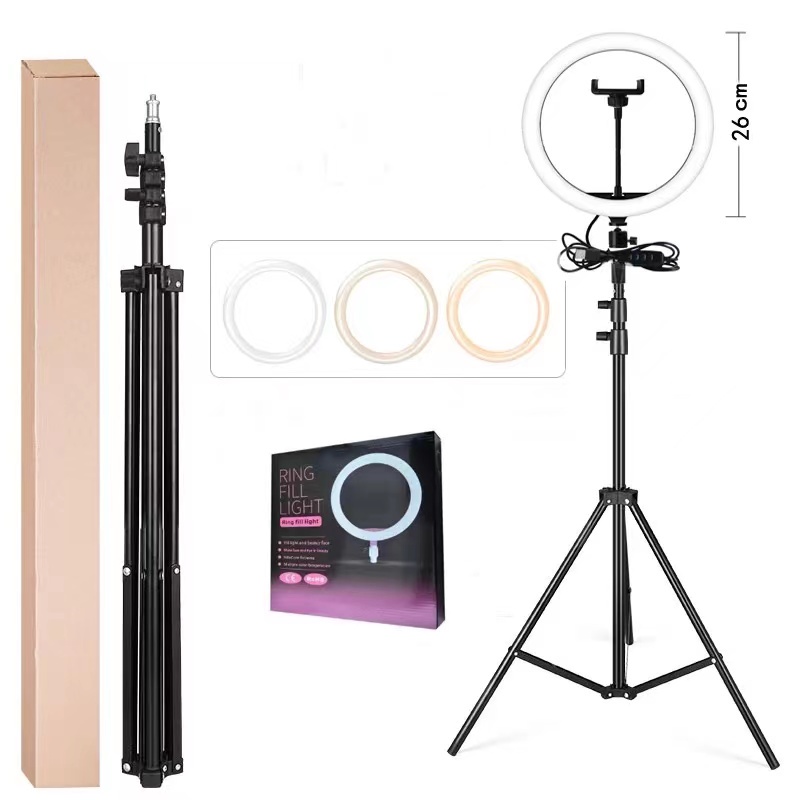 พร้อมส่ง ชุดไฟไลฟ์สด LED Ring Light 26 30 cm พร้อมขาตั้ง2.1m+ที่จับมือถือ ปรับได้3สี 10ระดับ สำหรับเพิ่มความสว่าง