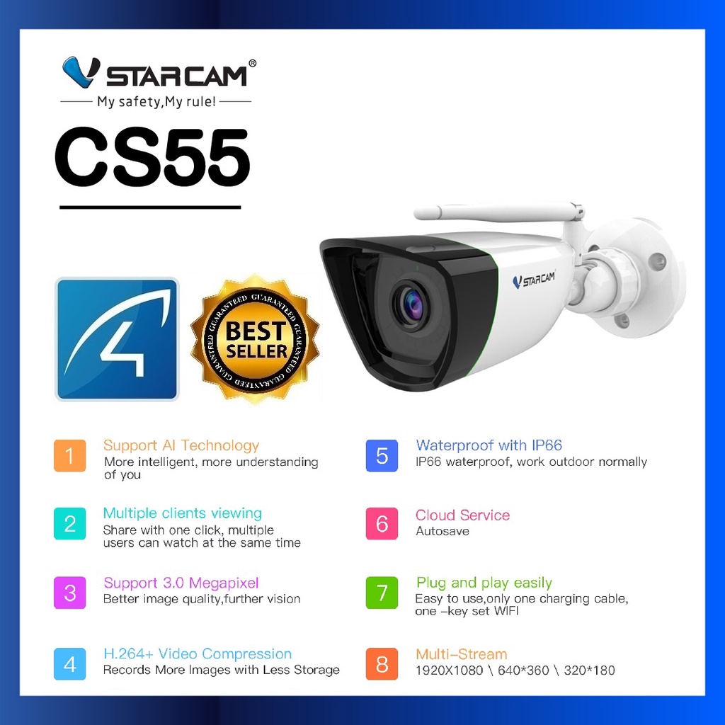 【VSTARCAM】CS55 SUPER HD 1296P 3.0MegaPixel H.264+ WiFi iP Camera กล้องวงจรปิดไร้สาย