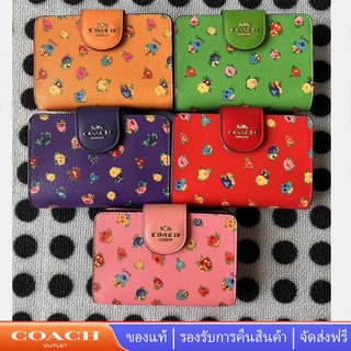 Coach C9934 กระเป๋าสตางค์ผู้หญิง พับกระเป๋า กระเป๋าสตางค์หนังพิมพ์ลายดอกไม้