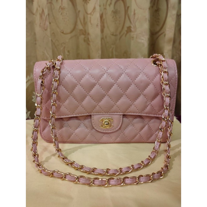กระเป๋า เกรดพรีเมี่ยม❗️ งานหนังแท้ สีสวยหวาน Chanel Pink Iridescent Caviar Classic Flap Bag หนังแท้100%