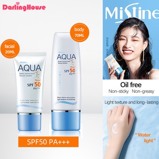 Mistine AQUA Base ครีมกันแดด SPF 50 PA+++ สูตรออยล์ฟรี 20 มล. โลชั่นทาผิวกาย กันแดด 70 มล.