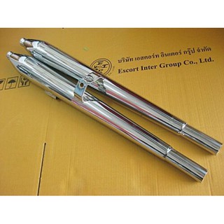 HONDA CB93 CB160 CB96 EXHAUST MUFFLER SET (1 PAIR) "STEEL"  // ท่อไอเสีย ท่อคู่ เหล็กชุบโครเมี่ยม สินค้าคุณภาพดี