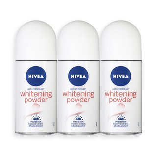 🔥The Best!! นีเวีย ไวท์เทนนิ่ง พาวเดอร์ โรลออน ขนาด 50 มล. แพ็ค 3 หลอด Nivea Whitening Powder Roll-on 50 ml x 3