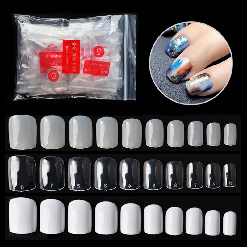 เล็บ pvc ทรงสั้นกุด ( พิเศษ ) พร้อมส่งแยกเบอร์ 0-9/50 ชิ้น 1แถม1หรือ1แถม2