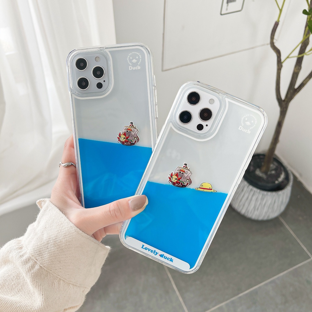 เคสโทรศัพท์มือถือ แบบนิ่ม ลายการ์ตูนวันพีช มีทรายไหล สําหรับ iPhone 7 8 Plus X Xs XR XSMAX 11 12 13 PRO MAX 15Promax