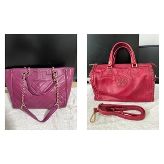 Tory Burch มือสอง ถือหรือสะพายไหล่ สีแดง สีชมพูม่วง แบรนด์เนมแท้มือสอง
