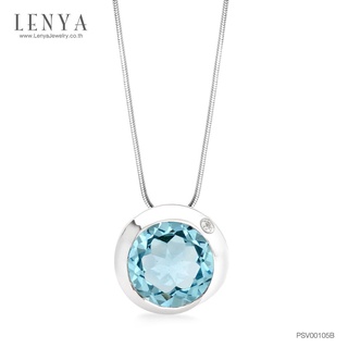 Lenya Jewelry จี้พลอยบลู โทปาซ (Blue Topaz) สีฟ้า ตัวเรือนเงินแท้ชุบทองคำขาว