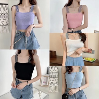 🔅สินค้าพร้อมส่ง🔅 เสื้อไหมพรมเอวลอย สายเดี่ยวเข้ารูปแฟชั่นสำหรับผู้หญิง XMM36