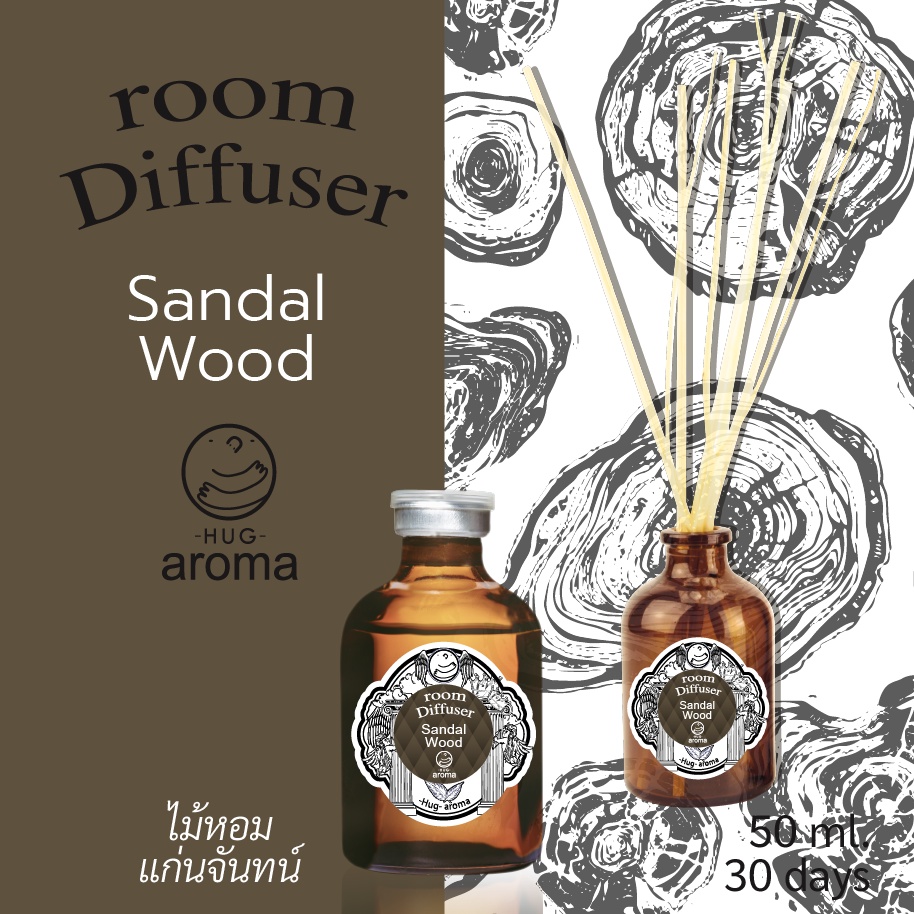 ก้านไม้หอม กลิ่น Sandalwood and Rosewood ไม้หอม 50 ML น้ำหอมปรับอากาศ อโรม่า Hug Aroma Reed Diffuser