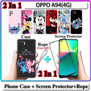 2 IN 1 เคส OPPO A94(4G) เคส พร้อมกระจกนิรภัย โค้ง เซรามิก ป้องกันหน้าจอ สติช และมินนี่