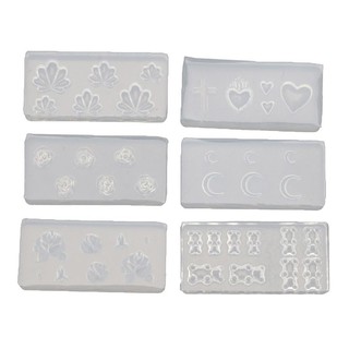 FLGO* 6Pcs  Moon Cross Flower Bear Nail Art Silicone Mold Nail Carving Templates Tools