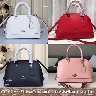 us นำเข้า⭐️ COACH 57555 27591 กระเป๋าสะพายไหล่สตรีทำจากหนังวัวลายขวางกระเป๋าถือ