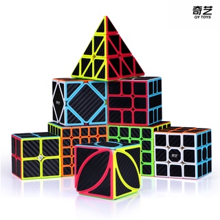 Qiyi ลูกบาศก์ความเร็ว พร้อมสติกเกอร์คาร์บอนไฟเบอร์ 12 แบบ 3x3 4X4 Ivy Skewb X Pyraminx Axis Fisher Windmill Smooth Magic Cube