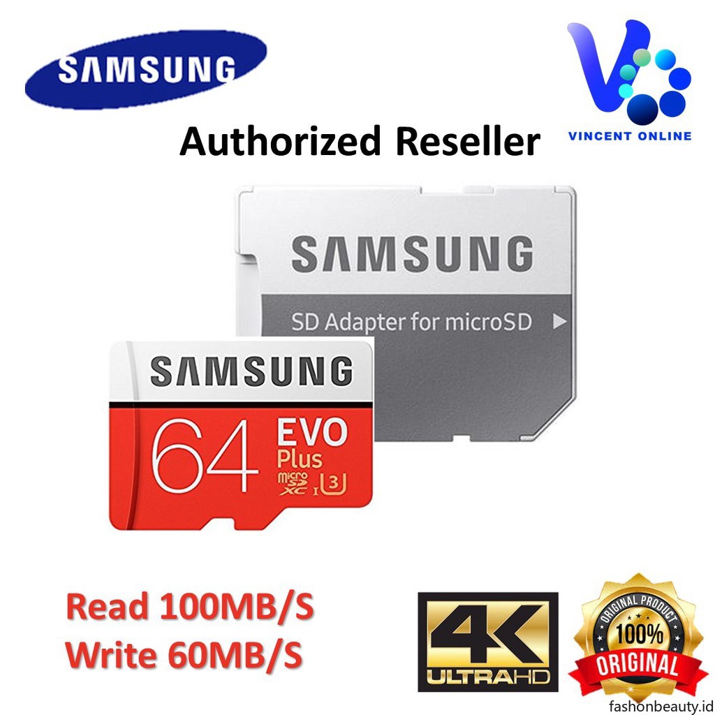 Samsung Micro SDHC Evo PLUS UHS-I Card 64GB 100MBs Class 10 With SD ...