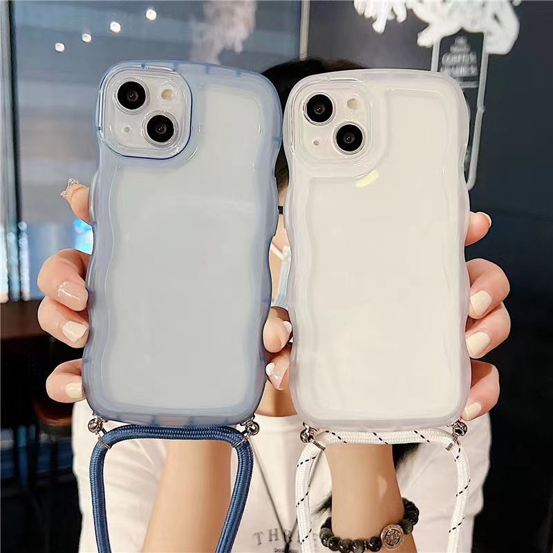 เคสโทรศัพท์มือถือแบบนิ่ม ใส กันกระแทก ลายคลื่นหัวใจ พร้อมสายคล้องคอ และสายคล้อง สําหรับ 7 8 SE 2020 7P 8P X Xs XR Xs max 11 12 13 14 Pro 11 12 13 14 Pro max