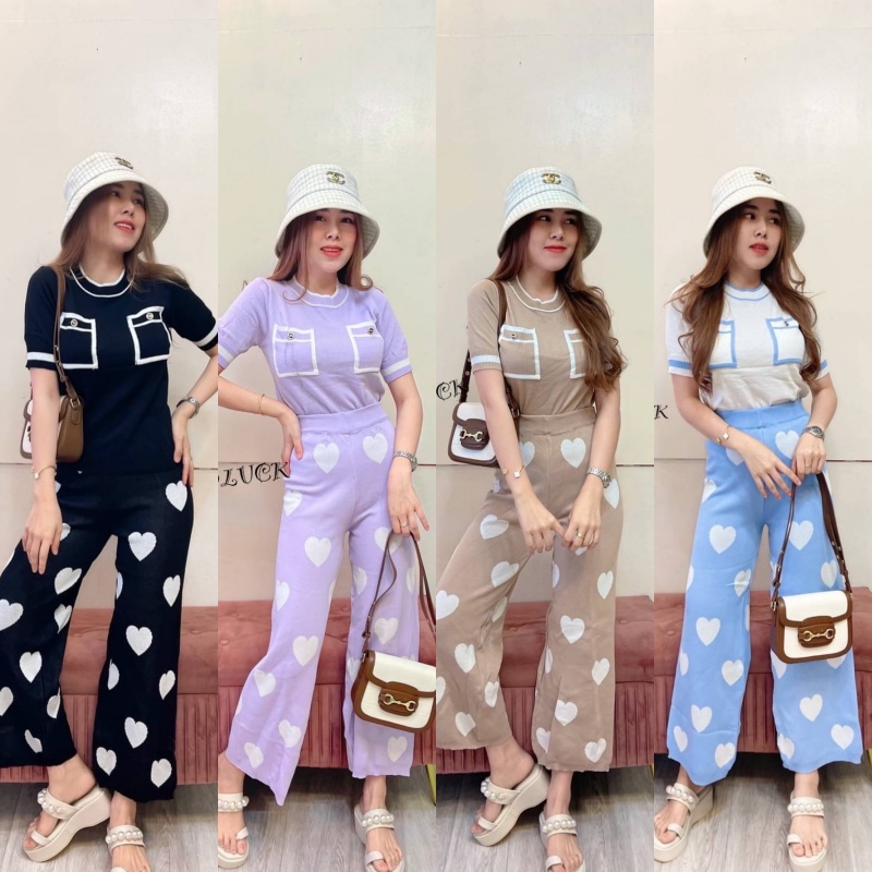 SpinnyHouse ชุดเซ็ต 2ชิ้นผ้าไหมพรมลายเมฆ พรมทอแน่นๆ งานปังฮิตสุด ได้ทั้งเสื้อทั้งกางเกงเลยจ้า สีสัน I403B