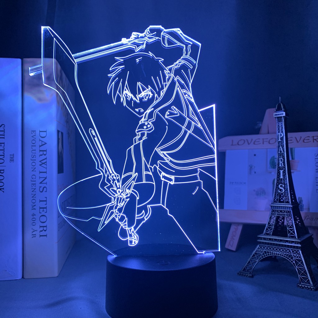 3d Led Night Lamp Anime Sword Art Online Kirito Figure for Bedroom
