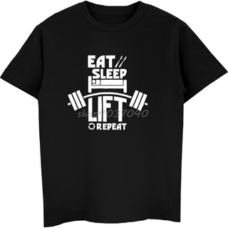 เสื้อยืดผ้าฝ้ายพิมพ์ลายขายดี เสื้อยืดลําลอง แขนสั้น พิมพ์ลาย Eat Sleep Lift Repeat Gymer คุณภาพสูง เหมาะกับฤดูร้อน สําหร